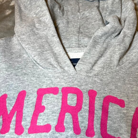 American Eagle Hoodie Womens Medium Grey Pink Logo Casual Sweatshirt Cozy Trendy - Picture 3 of 13